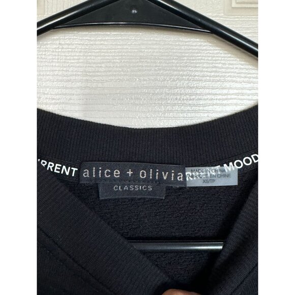 Alice and Olivia Joline Ruffle Flutter Sleeve Cropped Sweatshirt Top XS Black L2 - Picture 5 of 8